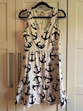 J. Crew White Sundress Dress with Navy Anchor Print